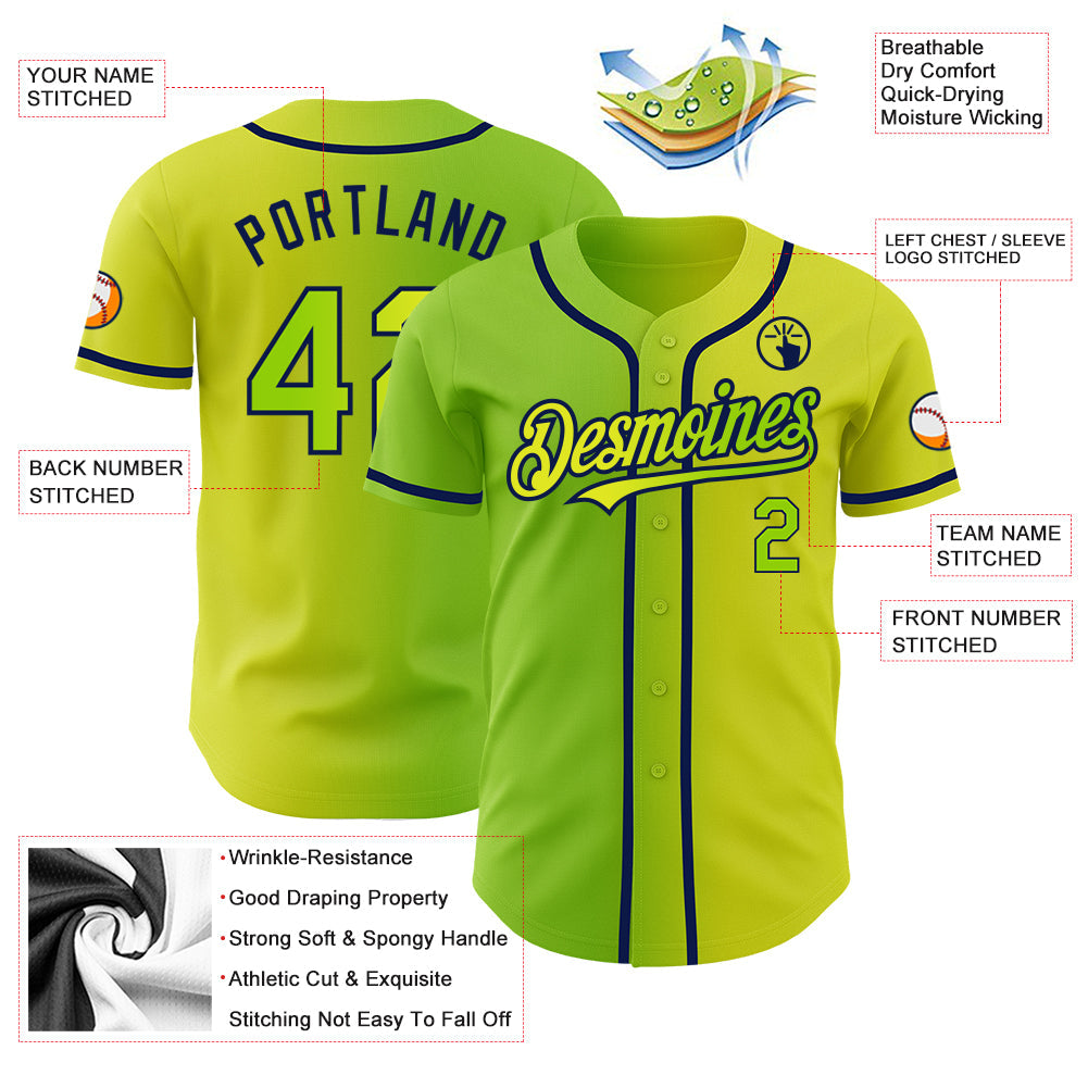 Custom Neon Yellow Neon Green-Navy Authentic Gradient Fashion Baseball Jersey - Sky-Custom