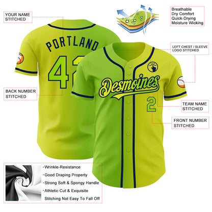 Custom Neon Yellow Neon Green-Navy Authentic Gradient Fashion Baseball Jersey - Sky-Custom