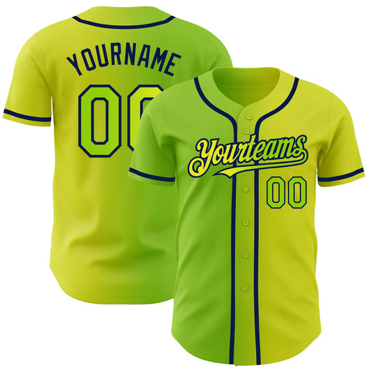 Custom Neon Yellow Neon Green-Navy Authentic Gradient Fashion Baseball Jersey - Sky-Custom