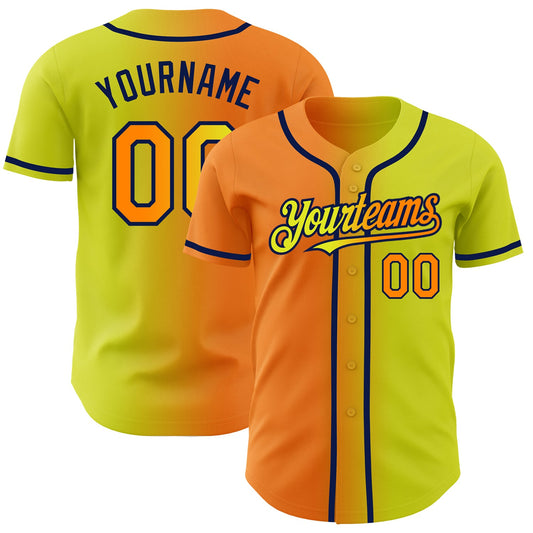 Custom Neon Yellow Bay Orange-Navy Authentic Gradient Fashion Baseball Jersey - Sky-Custom