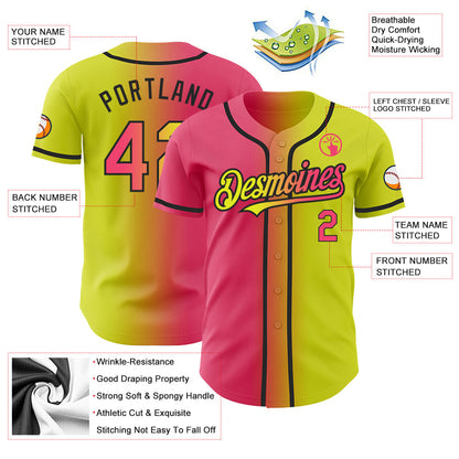 Custom Neon Yellow Neon Pink-Black Authentic Gradient Fashion Baseball Jersey - Sky-Custom