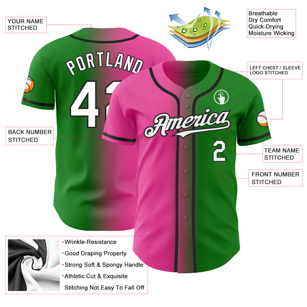 Custom Grass Green White Pink-Black Authentic Gradient Fashion Baseball Jersey - Sky-Custom