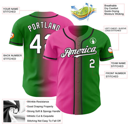 Custom Grass Green White Pink-Black Authentic Gradient Fashion Baseball Jersey - Sky-Custom