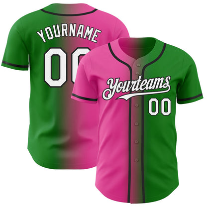 Custom Grass Green White Pink-Black Authentic Gradient Fashion Baseball Jersey - Sky-Custom