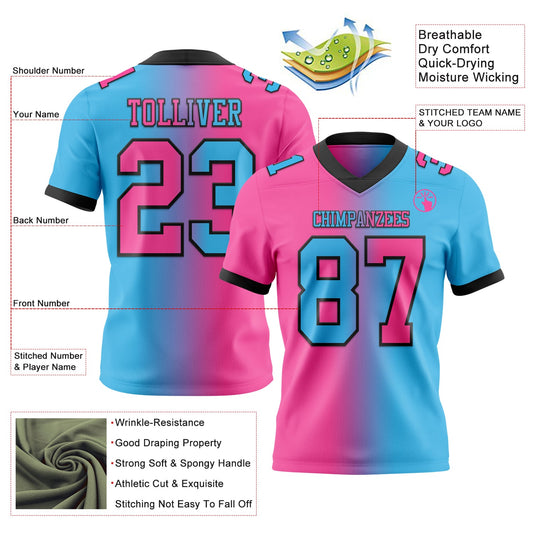Custom Sky Blue Pink-Black Mesh Authentic Gradient Fashion Football Jersey - Sky-Custom