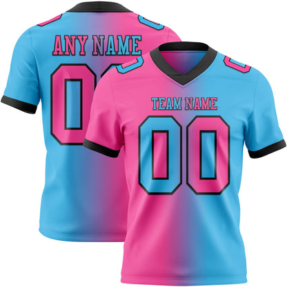Custom Sky Blue Pink-Black Mesh Authentic Gradient Fashion Football Jersey - Sky-Custom
