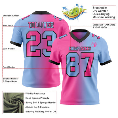 Custom Light Blue Pink-Black Mesh Authentic Gradient Fashion Football Jersey - Sky-Custom