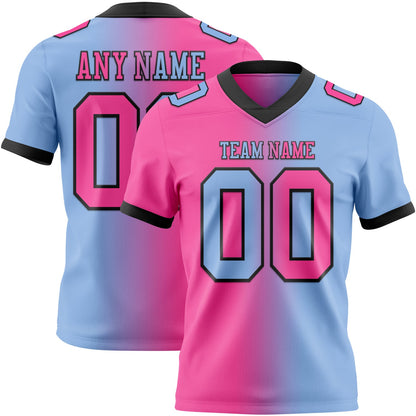 Custom Light Blue Pink-Black Mesh Authentic Gradient Fashion Football Jersey - Sky-Custom