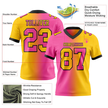 Custom Yellow Pink-Black Mesh Authentic Gradient Fashion Football Jersey - Sky-Custom