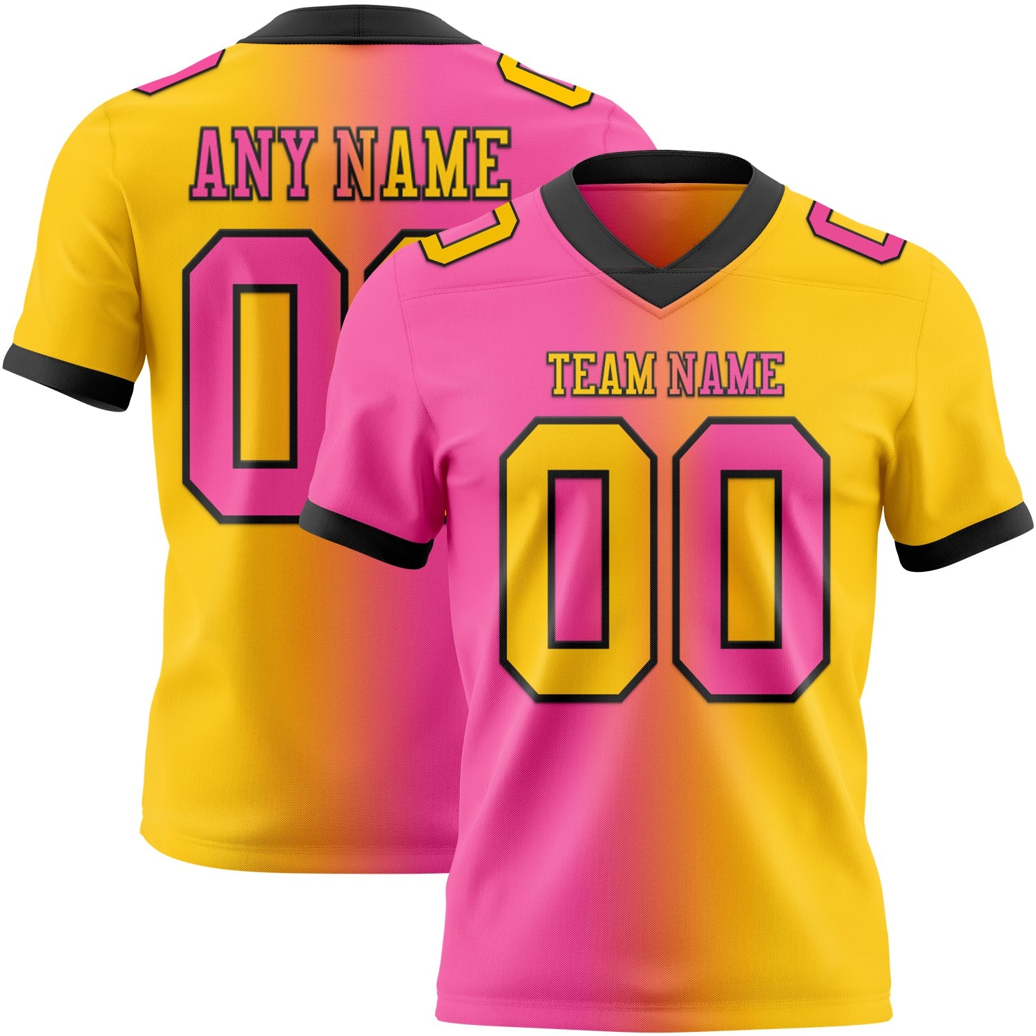 Custom Yellow Pink-Black Mesh Authentic Gradient Fashion Football Jersey - Sky-Custom