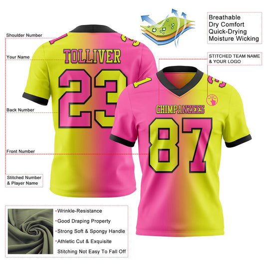 Custom Neon Yellow Pink-Black Mesh Authentic Gradient Fashion Football Jersey - Sky-Custom
