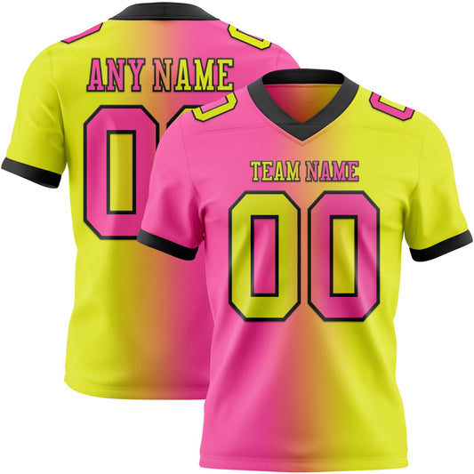 Custom Neon Yellow Pink-Black Mesh Authentic Gradient Fashion Football Jersey - Sky-Custom