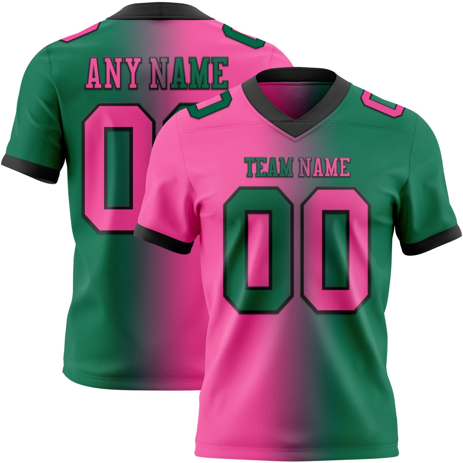 Custom Kelly Green Pink-Black Mesh Authentic Gradient Fashion Football Jersey - Sky-Custom