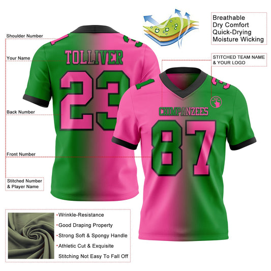 Custom Grass Green Pink-Black Mesh Authentic Gradient Fashion Football Jersey - Sky-Custom