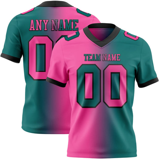 Custom Teal Pink-Black Mesh Authentic Gradient Fashion Football Jersey - Sky-Custom