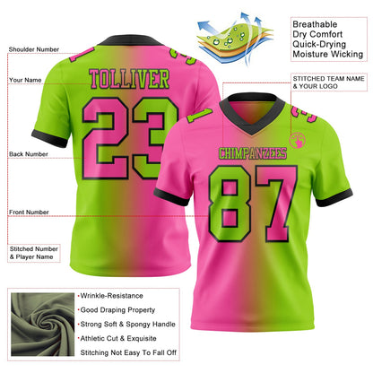 Custom Neon Green Pink-Black Mesh Authentic Gradient Fashion Football Jersey - Sky-Custom