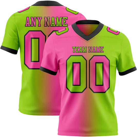 Custom Neon Green Pink-Black Mesh Authentic Gradient Fashion Football Jersey - Sky-Custom