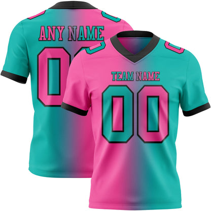Custom Aqua Pink-Black Mesh Authentic Gradient Fashion Football Jersey - Sky-Custom