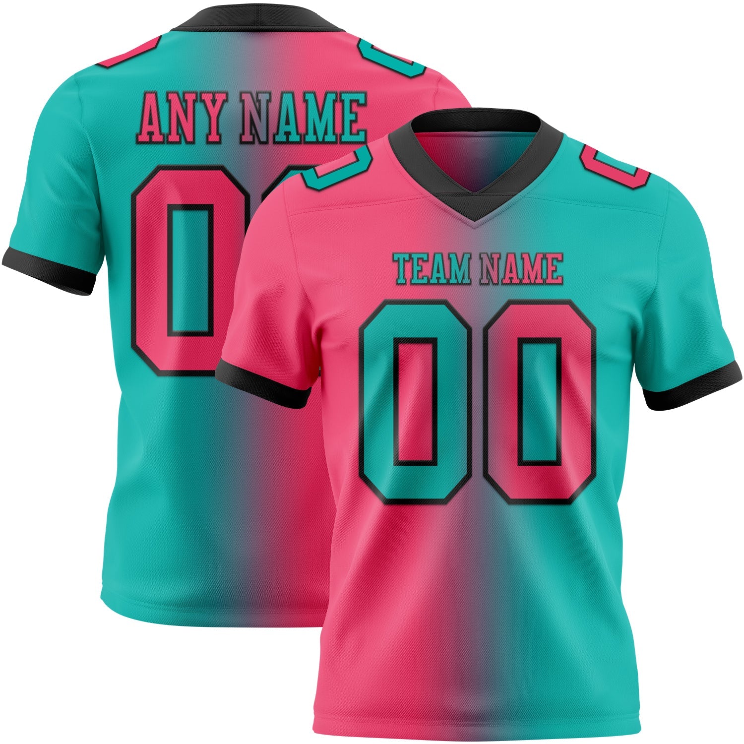 Custom Aqua Neon Pink-Black Mesh Authentic Gradient Fashion Football Jersey - Sky-Custom