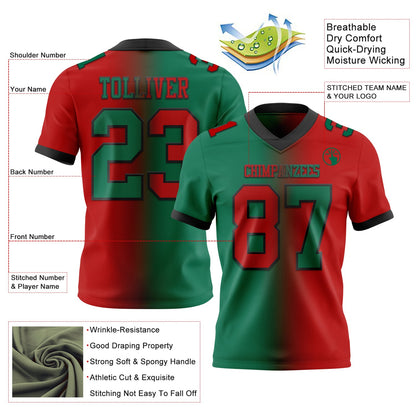 Custom Red Kelly Green-Black Mesh Authentic Gradient Fashion Football Jersey - Sky-Custom