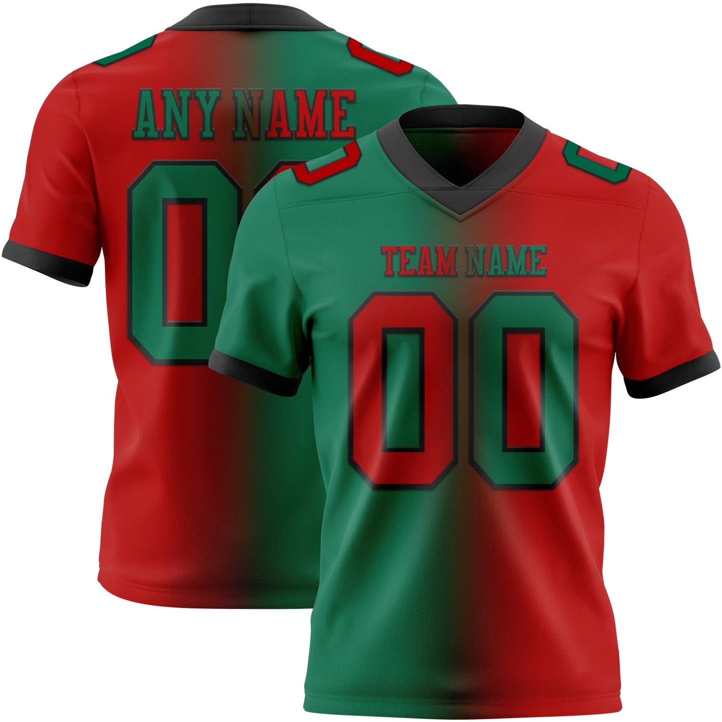 Custom Red Kelly Green-Black Mesh Authentic Gradient Fashion Football Jersey - Sky-Custom