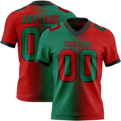 Custom Red Kelly Green-Black Mesh Authentic Gradient Fashion Football Jersey - Sky-Custom