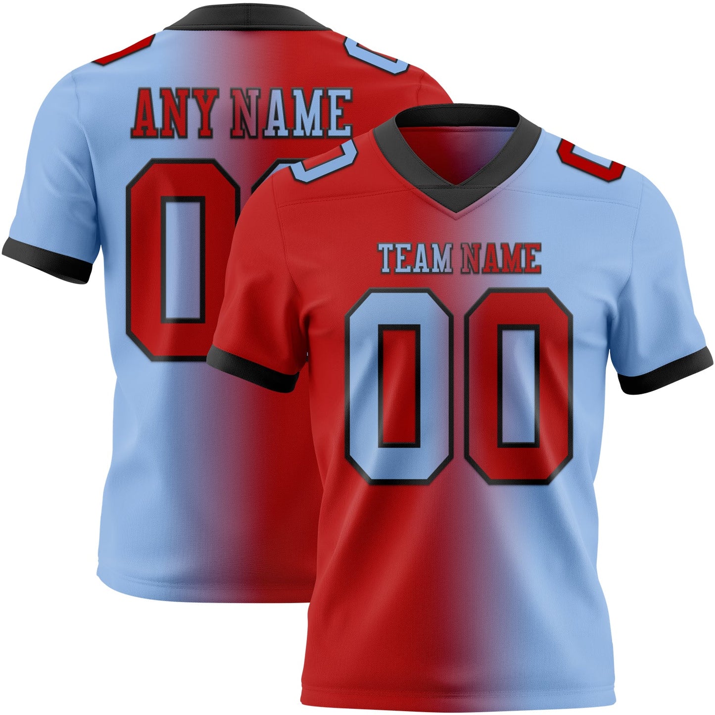 Custom Light Blue Red-Black Mesh Authentic Gradient Fashion Football Jersey - Sky-Custom