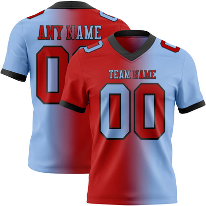 Custom Light Blue Red-Black Mesh Authentic Gradient Fashion Football Jersey - Sky-Custom