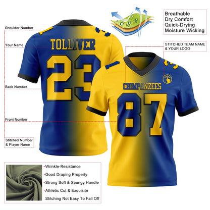 Custom Royal Yellow-Black Mesh Authentic Gradient Fashion Football Jersey - Sky-Custom
