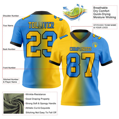 Custom Powder Blue Yellow-Black Mesh Authentic Gradient Fashion Football Jersey - Sky-Custom