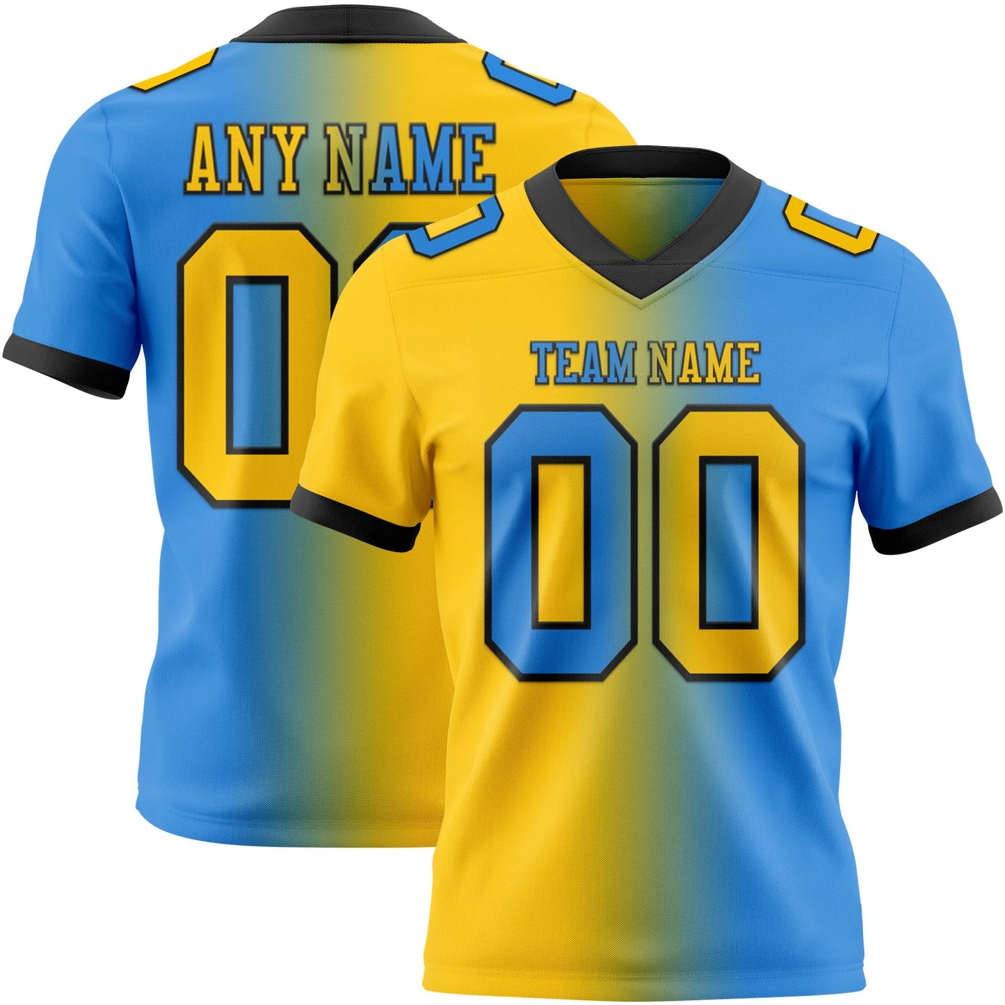 Custom Powder Blue Yellow-Black Mesh Authentic Gradient Fashion Football Jersey - Sky-Custom