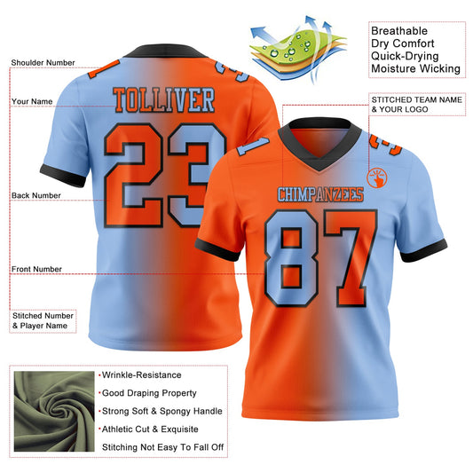 Custom Light Blue Orange-Black Mesh Authentic Gradient Fashion Football Jersey - Sky-Custom