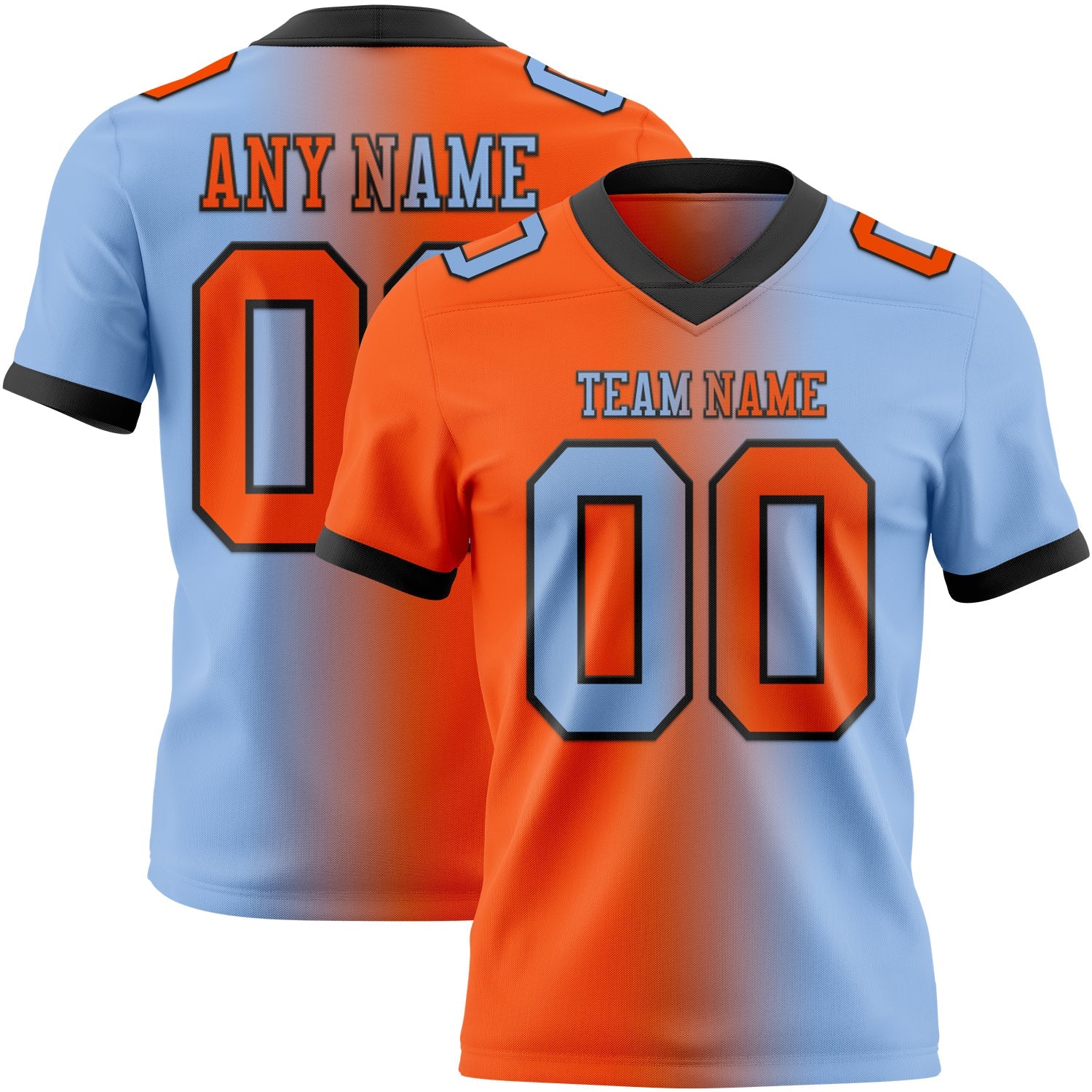 Custom Light Blue Orange-Black Mesh Authentic Gradient Fashion Football Jersey - Sky-Custom