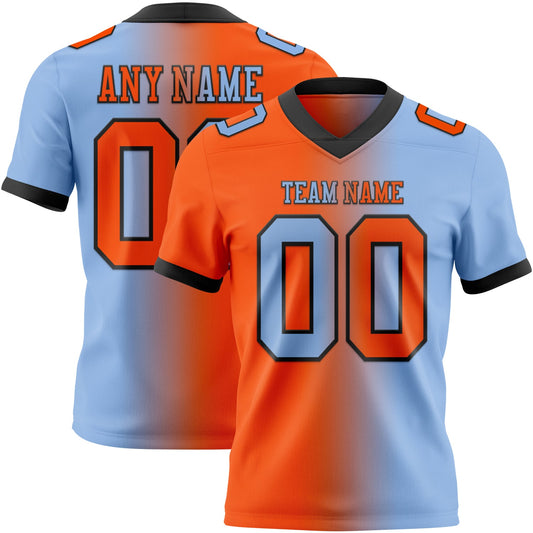 Custom Light Blue Orange-Black Mesh Authentic Gradient Fashion Football Jersey - Sky-Custom
