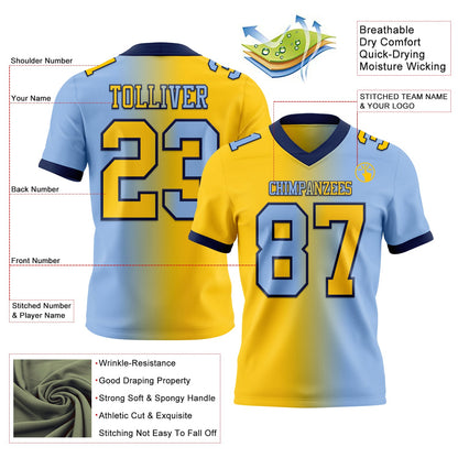 Custom Light Blue Yellow-Navy Mesh Authentic Gradient Fashion Football Jersey - Sky-Custom