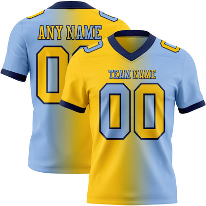 Custom Light Blue Yellow-Navy Mesh Authentic Gradient Fashion Football Jersey - Sky-Custom