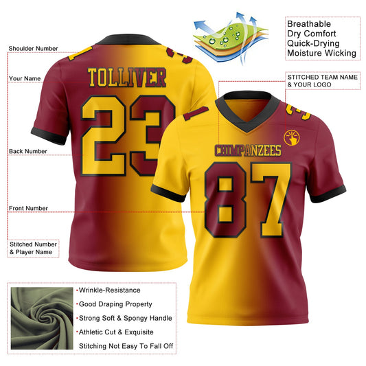 Custom Crimson Yellow-Black Mesh Authentic Gradient Fashion Football Jersey - Sky-Custom