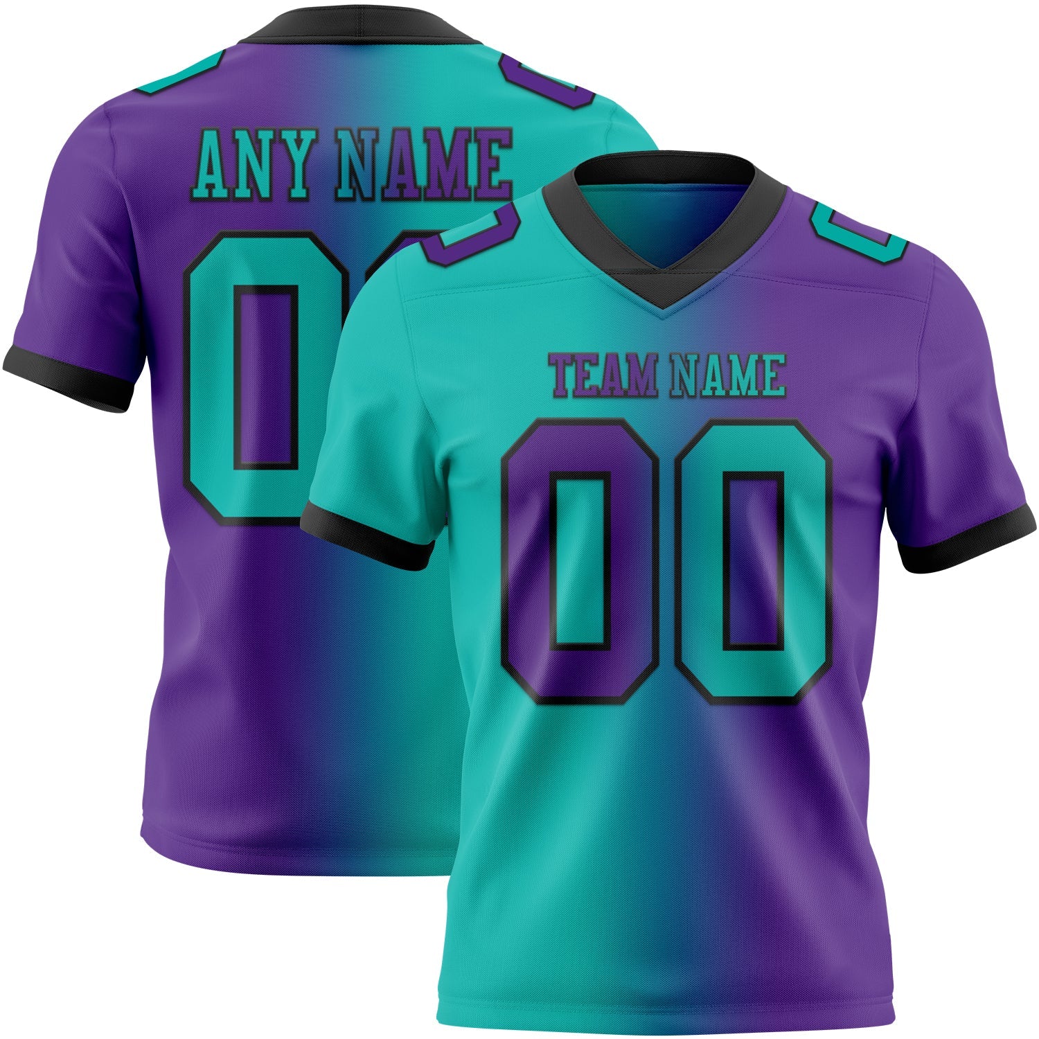 Custom Purple Aqua-Black Mesh Authentic Gradient Fashion Football Jersey - Sky-Custom