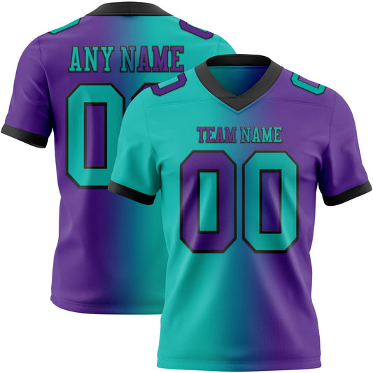 Custom Purple Aqua-Black Mesh Authentic Gradient Fashion Football Jersey - Sky-Custom