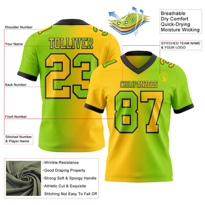 Custom Neon Green Yellow-Black Mesh Authentic Gradient Fashion Football Jersey - Sky-Custom