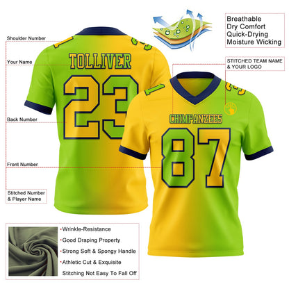 Custom Neon Green Yellow-Navy Mesh Authentic Gradient Fashion Football Jersey - Sky-Custom