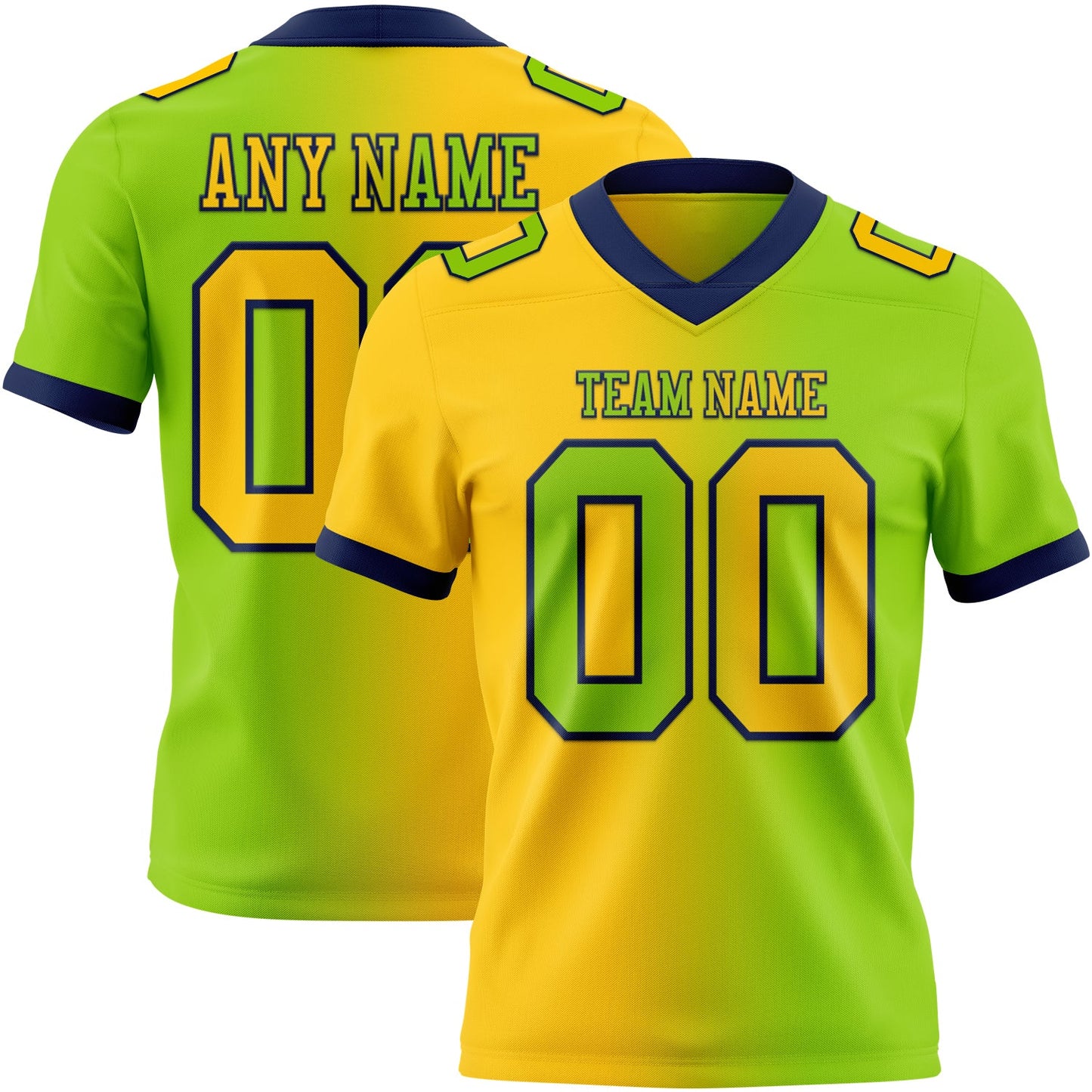 Custom Neon Green Yellow-Navy Mesh Authentic Gradient Fashion Football Jersey - Sky-Custom