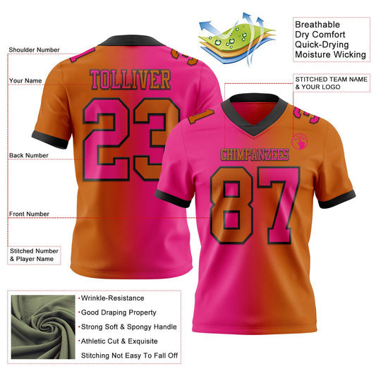 Custom Texas Orange Hot Pink-Black Mesh Authentic Gradient Fashion Football Jersey - Sky-Custom