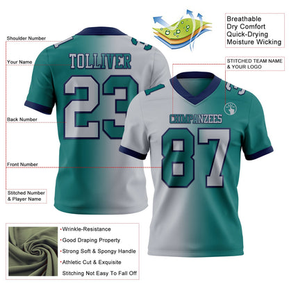 Custom Teal Gray-Navy Mesh Authentic Gradient Fashion Football Jersey - Sky-Custom