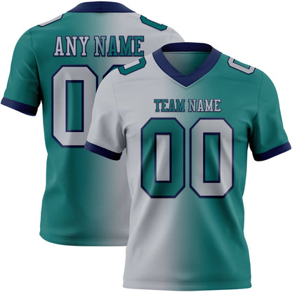 Custom Teal Gray-Navy Mesh Authentic Gradient Fashion Football Jersey - Sky-Custom