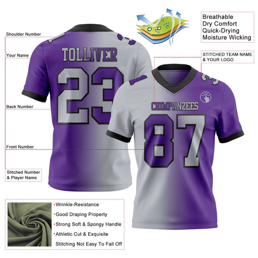 Custom Purple Gray-Black Mesh Authentic Gradient Fashion Football Jersey - Sky-Custom