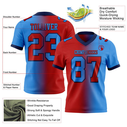 Custom Powder Blue Red-Navy Mesh Authentic Gradient Fashion Football Jersey - Sky-Custom