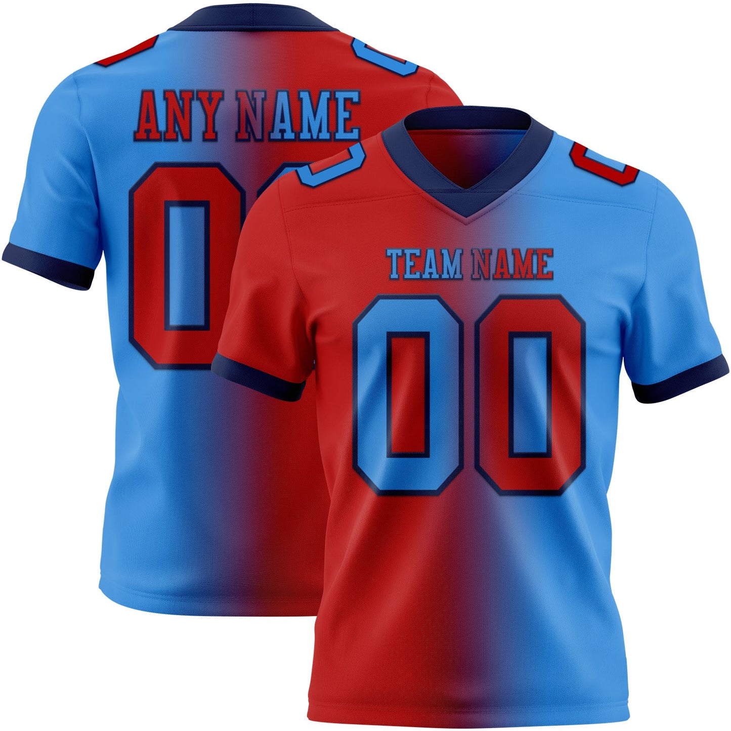 Custom Powder Blue Red-Navy Mesh Authentic Gradient Fashion Football Jersey - Sky-Custom