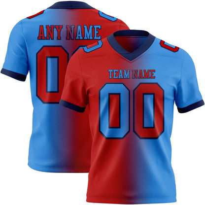 Custom Powder Blue Red-Navy Mesh Authentic Gradient Fashion Football Jersey - Sky-Custom