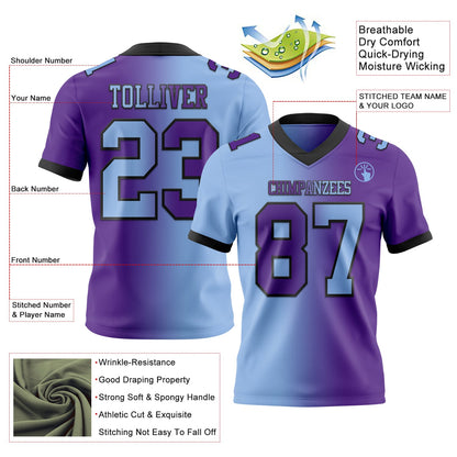 Custom Purple Light Blue-Black Mesh Authentic Gradient Fashion Football Jersey - Sky-Custom